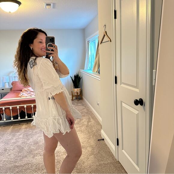 Lottie Hall White Black Fun Embroidered Mini Dress XS/S - Picture 3 of 13